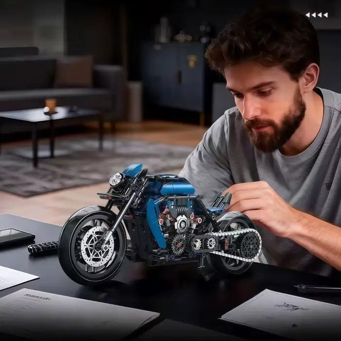 Briques de construction pour moto à moteur V-Twin | Chaîne de transmission réaliste | Jouet d'ingénierie STEM pour les