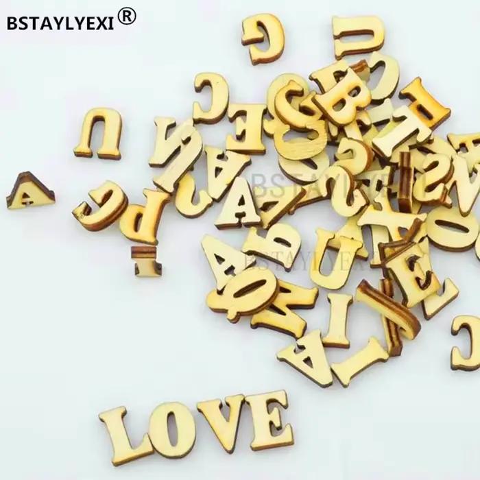 104 pièces lettres de l'alphabet anglais complètes chiffres en bois artisanat décoration de la maison Alphabet mariage anniversaire Figurines Miniatures