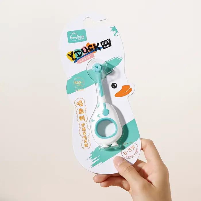 Brosse à dents pour bébé de 0 à 3 ans, mignon, dessin animé, petite tête, brosse à dents pour bébé, emballée individuellement, ventouse inférieure peut supporter