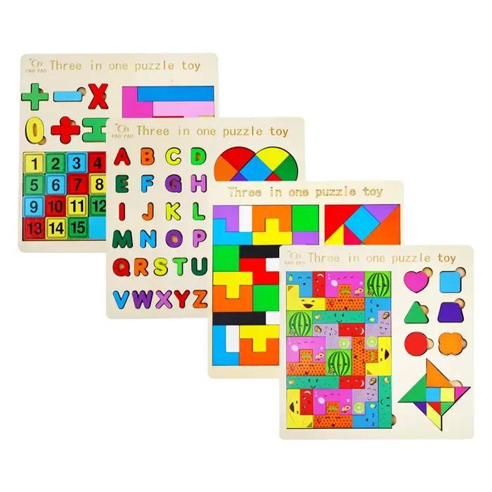 Jeu de Puzzle en blocs de bois 3 en 1 pour enfants