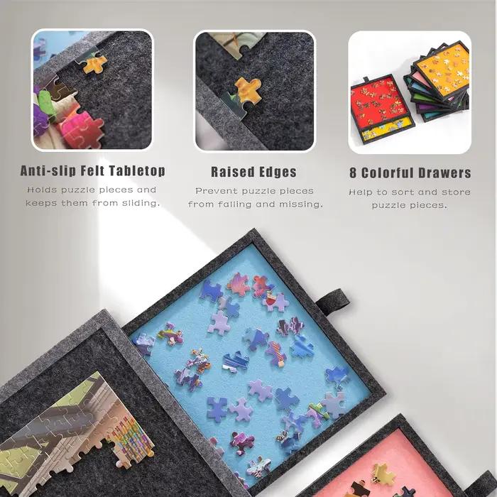 Table de puzzle inclinable et pliable de 2000 pièces avec 8 tiroirs colorés et couvercle