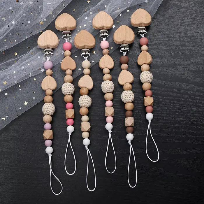 Nouveau coeur bébé Anti-chute chaîne sucette Clips perles de Silicone infantile mamelon apaiser