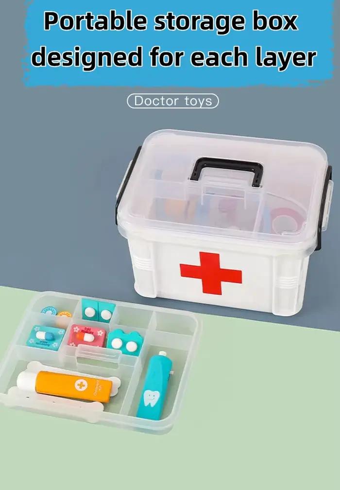Jeu de simulation de docteur en bois avec stéthoscope et seringue, jouet éducatif interactif pour jeu de rôle
