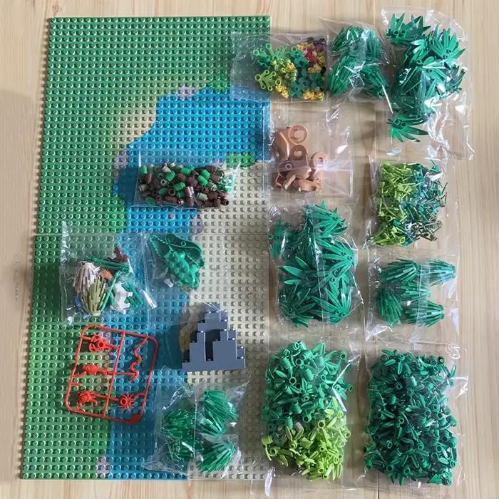 Plaques de Base forêt tropicale herbe verte jungle buisson fleur arbre plantes blocs de construction Animal dinsaus MOC enfants jouet cadeau