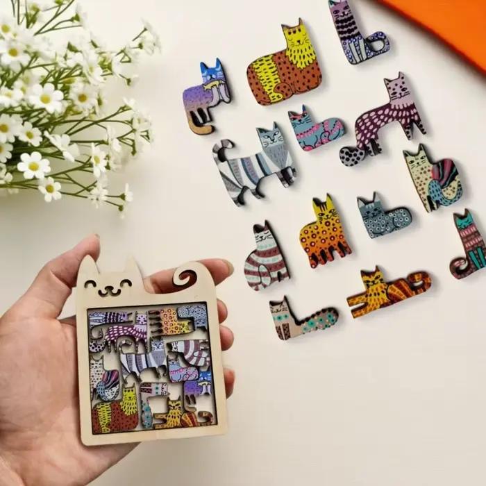 Jouet de puzzle amusant en bois en forme de chat