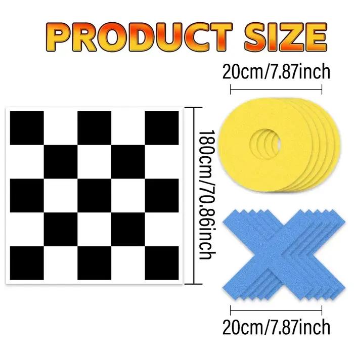 Grand jeu de Tic Tac Toe géant avec tapis de jeu à grille damier géante et marqueurs X O en feutre pour activités de