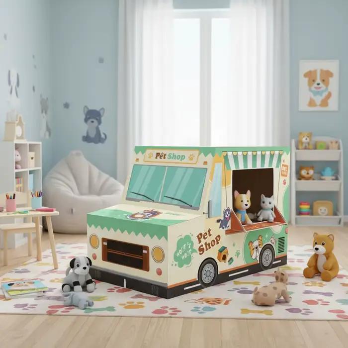 Château de jeu amusant pour enfants, design voiture verte, tente de jeu portable pour l'extérieur, maison de jeu d'imitation, tente de jeu pour fêtes, excellent cadeau de vacances pour garçons et fill