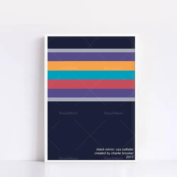 Affiches d'émission de télévision alternative Trio imprimées sur palette minimaliste miroir noir | Nosedive, San Junipero et USS Callister