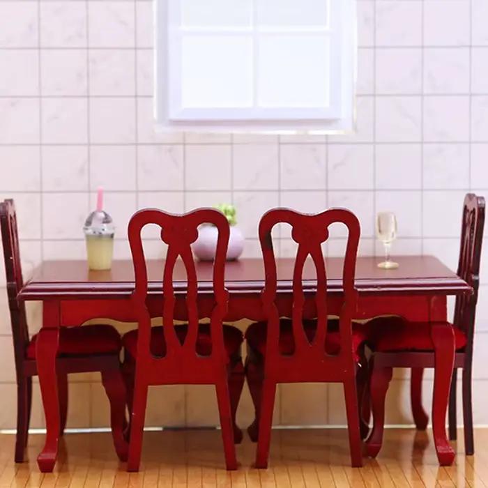 Maison de poupée modèle meubles accessoires en bois rétro Table à manger et chaises ensemble