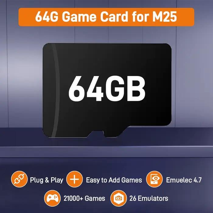 Carte de jeu TF 64G M25 intégrée plus de 21000 jeux 26 émulateurs pour carte de jeu PS1/PSP/N64/SS/SNES pour Console de jeu Portable M25