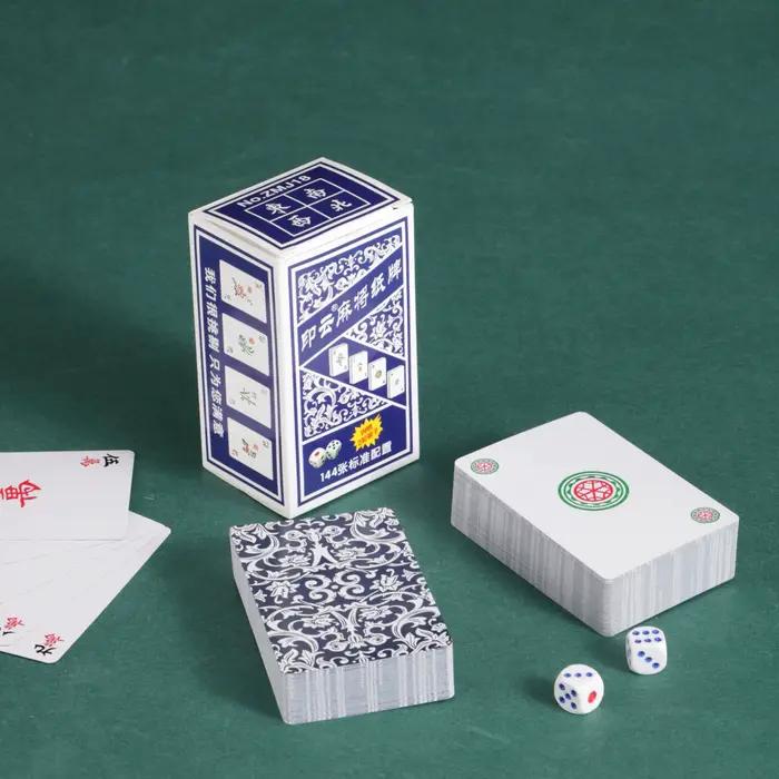 Cartes de Mahjong chinoises (144 tuiles) - Design classique en porcelaine bleue et blanche, ensemble de voyage portable avec dés
