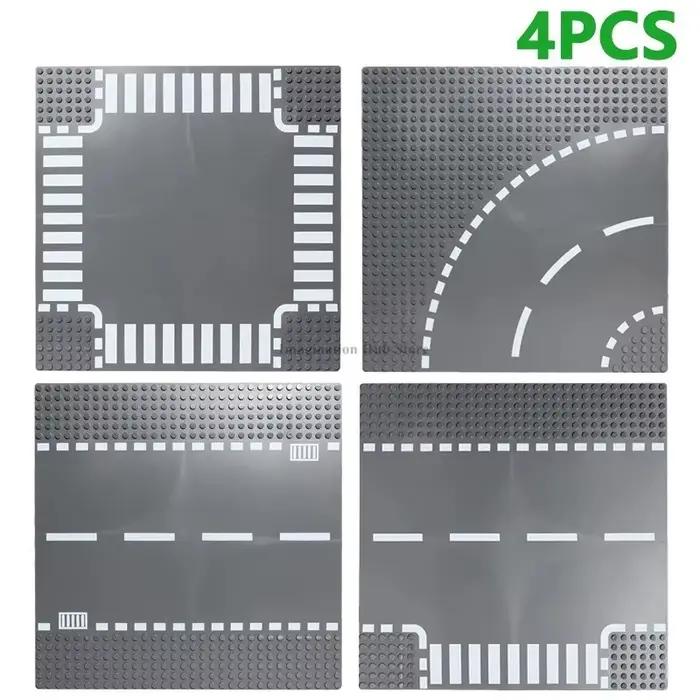 Lot de 4 Plaques de Base pour Scènes Urbaines, Plaques de Base Classiques pour Blocs de Construction, Accessoires MOC DIY pour Scènes de Ville
