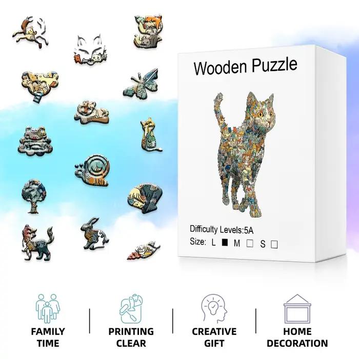 Puzzle chat en bois : cadeau exquis, pièces épaisses et robustes, couleurs vives, décoration de la maison et puzzle stimulant pour la famille