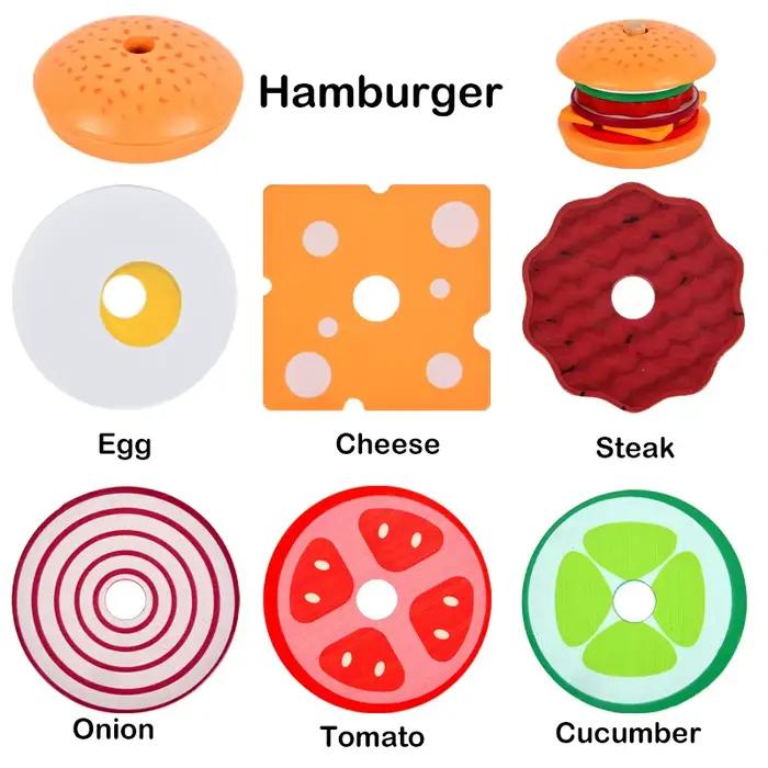 Jouet Montessori Sandwich à Hamburger en Bois Frites Tri Empilable Jeu Simulation Apprentissage Préscolaire Occasions Spéciales