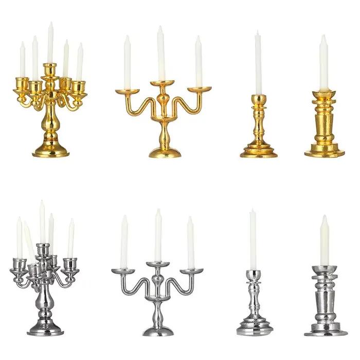 Bougeoir miniature or argent pour maison de poupées 1:12 accessoire de décoration pour collection et modélisation jouets occasions spéciales