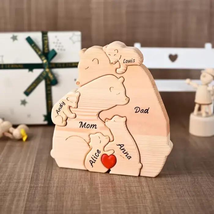 Puzzle familial ours en bois personnalisé