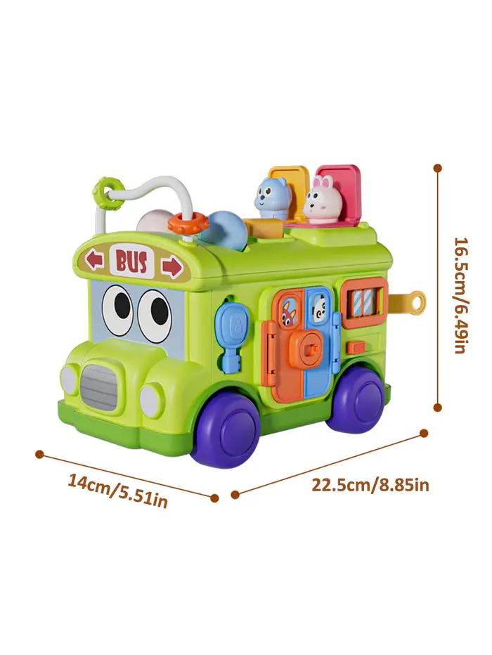 Jouet d'activités multifonctionnel Montessori en forme de bus, planche d'activités STEM pour l'apprentissage précoce, jouet de tri et trotteur à pousser pour tout-petits de 1 à 3 ans, cadeau