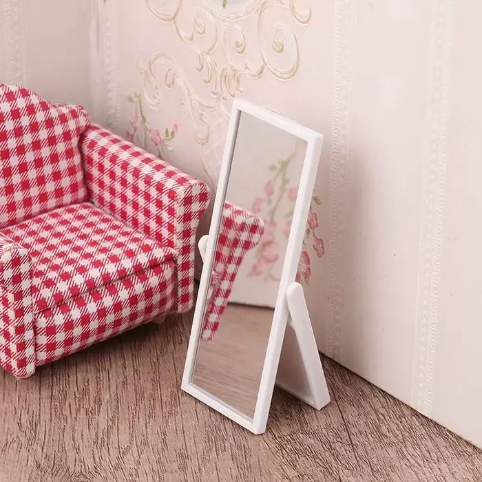 Maison de poupée miniature 1:12 avec simulation de miroir pleine longueur et accessoires de meubles pour décoration de maison pour jouer et créer des histoires fantastiques