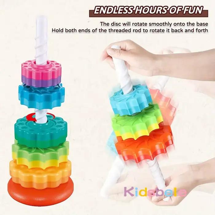 Jouets empilables rotatifs arc-en-ciel pour bébés