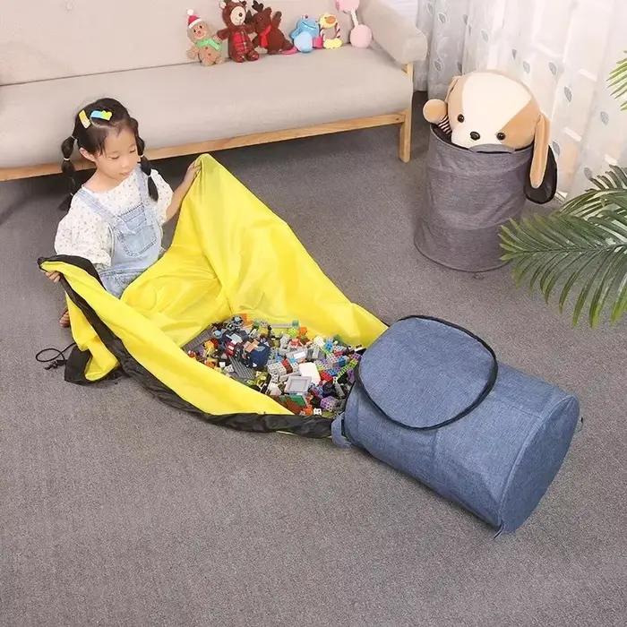 Sac de rangement pour jouets, blocs de construction Lego, poupées pour enfants, grand sac de rangement détachable, tapis de jeu à rangement rapide, seau de rangement