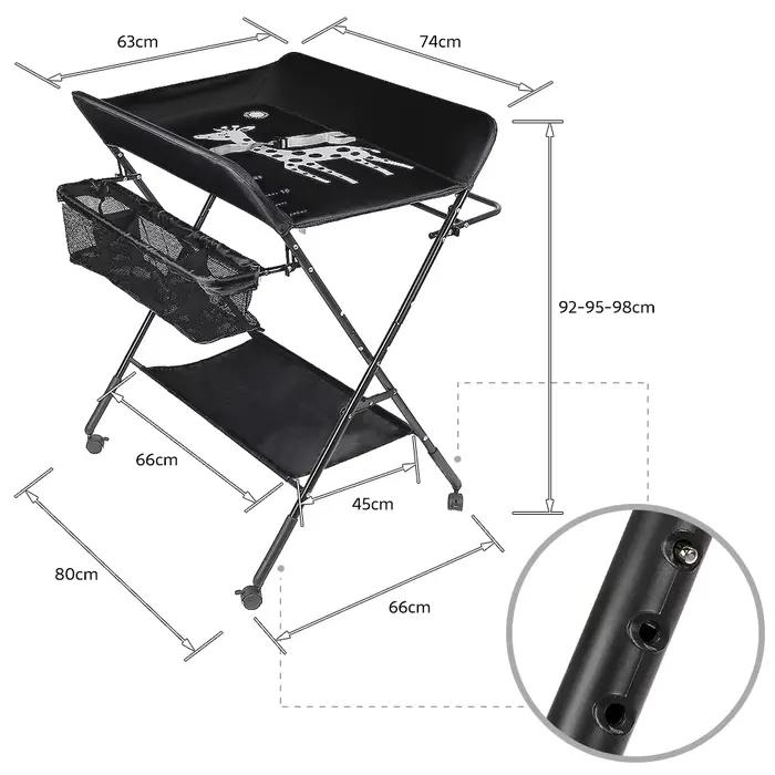 Table à Langer Bébé 4 Roues Pliante Avec Panier de Rangement 0-3 ans