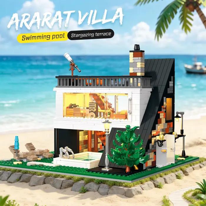 ARARAT VILLA Piscine Terrasse pour observer les étoiles Modèle de rue MOC Puzzles Architecture Assemblage créatif Jouets d'anniversaire Cadeaux
