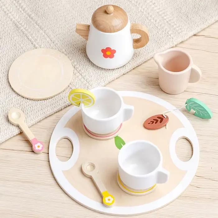 Jouets de simulation en bois pour enfants ensemble de cuisine service à thé en bois réaliste cadeaux pour enfants occasions spéciales