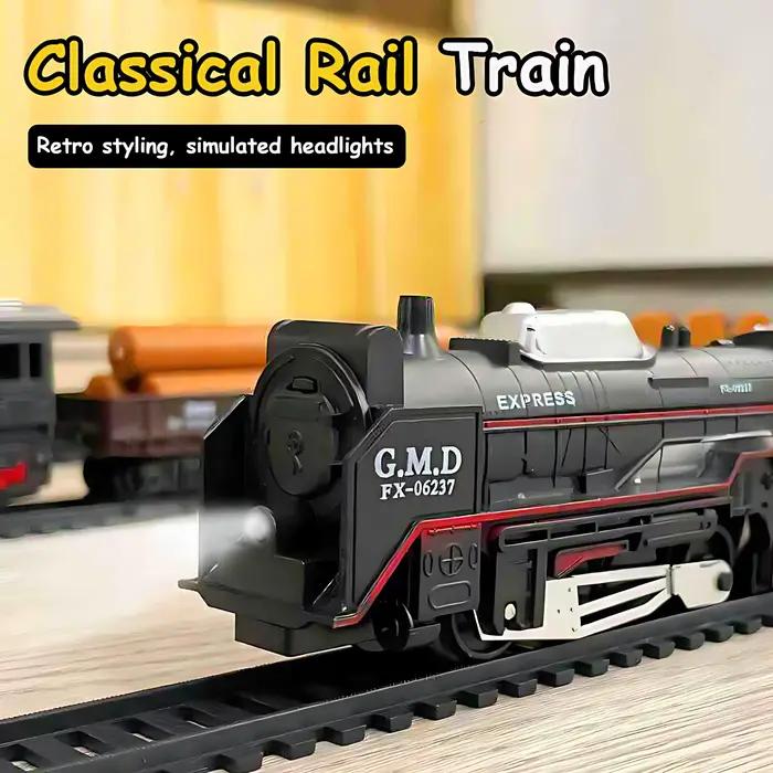 Ensemble de jouets de Train à vapeur de fret électrique rétro-assemblage de bricolage piste ferrée lumière son Simulation de fumée cadeau pour enfants