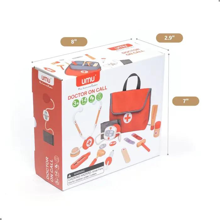 Trousse de docteur rouge en bois pour jeu d'imitation, jouets éducatifs pour enfants, ensemble de simulation médicale, coffret de médicaments pour jeux de rôle pour enfants