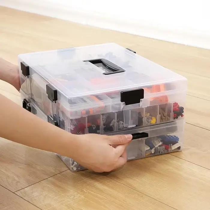 Boîte de rangement grande capacité transparente multicouche pour jouets, blocs, pièces et granulés – Organisateur de classification