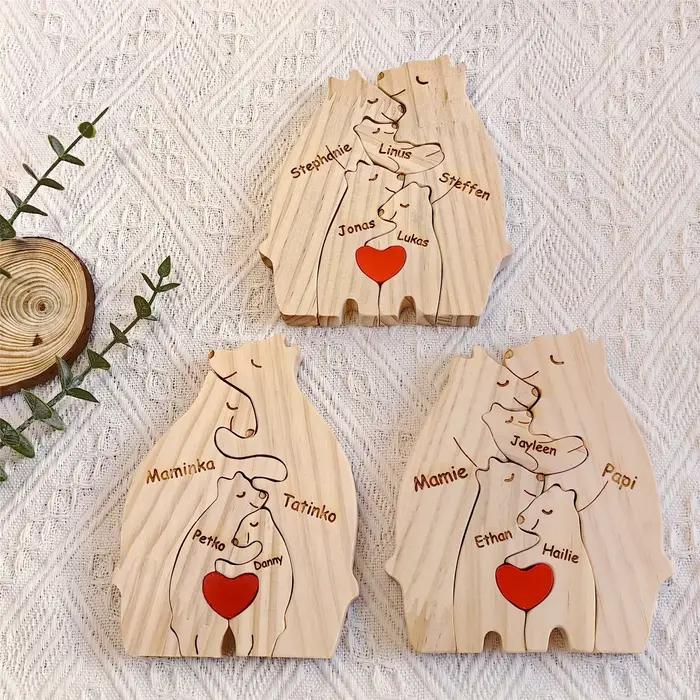 Puzzle en bois personnalisé de famille d'ours