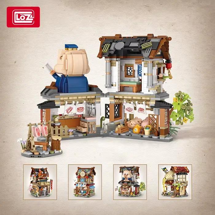 LOZ Street View deux frères boucher boutique abeille station Express magasin d'épicerie modèle décoration blocs de construction pour enfants jouet