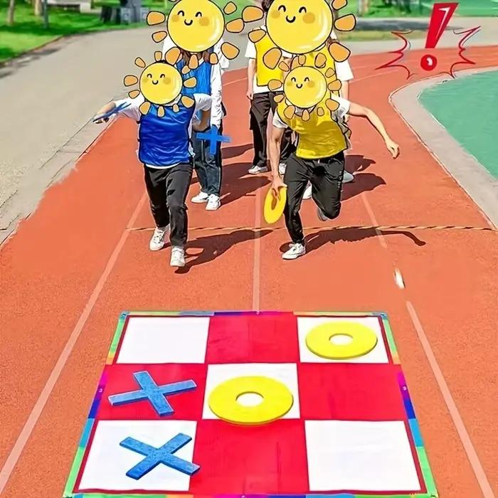 Grand jeu de Tic Tac Toe géant avec tapis de jeu à grille damier géante et marqueurs X O en feutre pour activités de