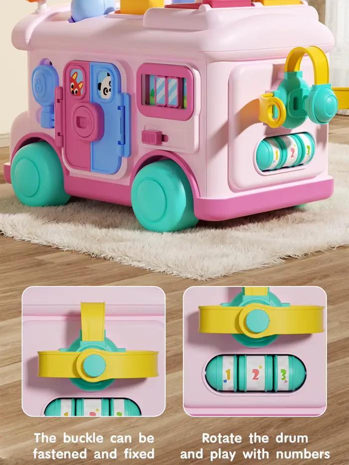 Jouet d'activités multifonctionnel Montessori en forme de bus, planche d'activités STEM pour l'apprentissage précoce, jouet de tri et trotteur à pousser pour tout-petits de 1 à 3 ans, cadeau