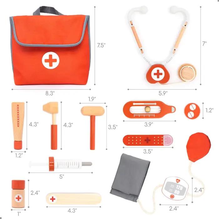 Trousse de docteur rouge en bois pour jeu d'imitation, jouets éducatifs pour enfants, ensemble de simulation médicale, coffret de médicaments pour jeux de rôle pour enfants