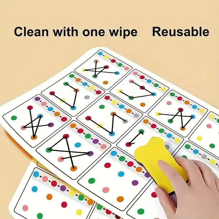 Cartes de liaison d'entraînement de stylo effaçable réutilisables de taille A4 de 12 pages, exercice d'attention de mise au point de suivi visuel pour les enfants pour améliorer la mémoire