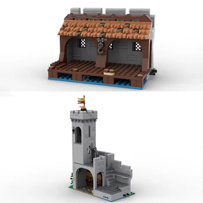Jouet de blocs de construction MOC – ensemble de modèles de marché médiéval en bord de mer pour assemblage créatif – un cadeau festif adapté à tous les passionnés