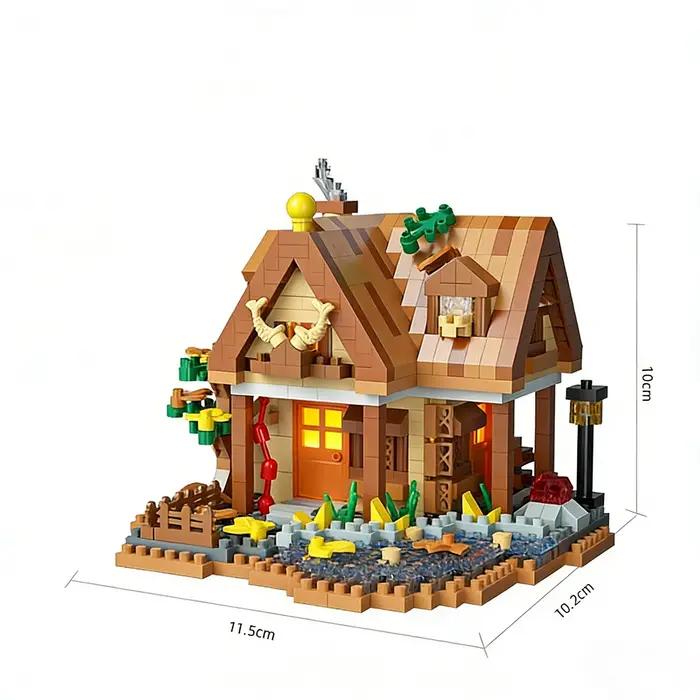 Ensemble de blocs de construction en bois - Modèle miniature de cabane forestière