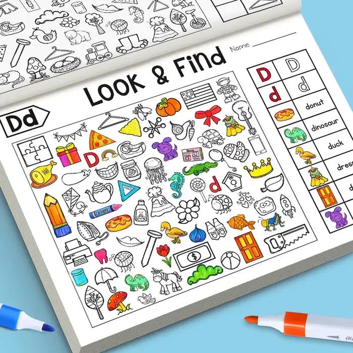 Regarder et trouver un livre d'activités pour les enfants avec des objets cachés Focus Attention Pratique