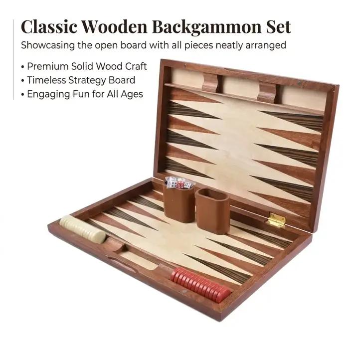Jeu de backgammon classique avec plateau pliable et étui en cuir