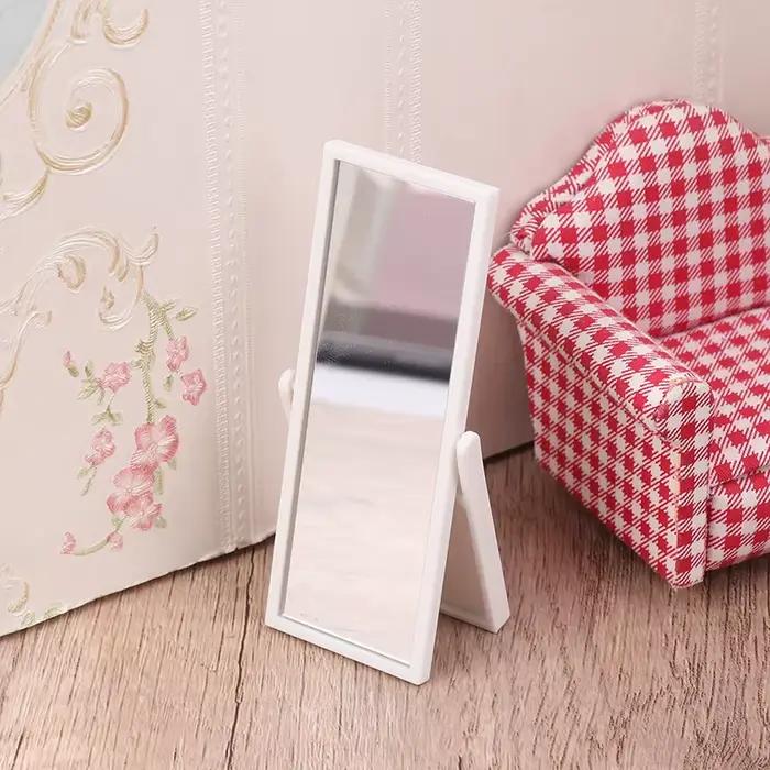 Maison de poupée miniature 1:12 avec simulation de miroir pleine longueur et accessoires de meubles pour décoration de maison pour jouer et créer des histoires fantastiques