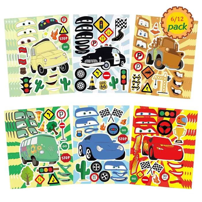 6/12 feuilles bricolage Disney dessin animé voitures Puzzle autocollants mignon foudre McQueen visage faire votre