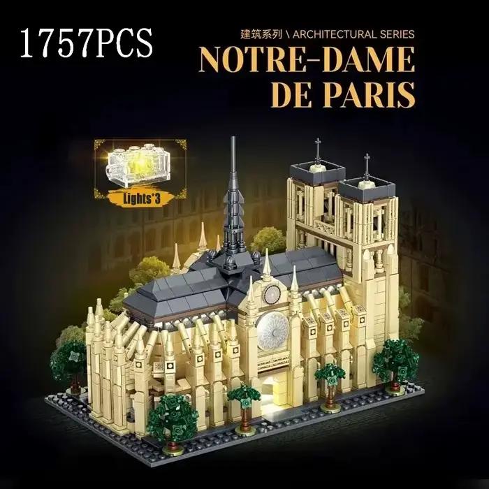 Maquette détaillée de Notre-Dame de Paris avec 1757 pièces et éclairage intégré pour construction et assemblage architectural passionnants