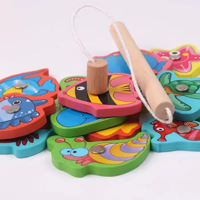 Jeu de pêche magnétique en bois Montessori Puzzle attrape poissons éducatifs entraînement compétences motrices enfants occasions spéciales anniversaire noel