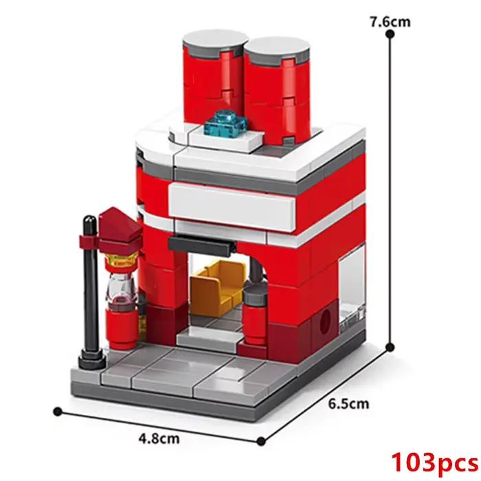 16 styles Mini Street View café magasin Piano jeu Hall fruits librairie blocs de construction briques film modèle jouet garçons filles cadeaux