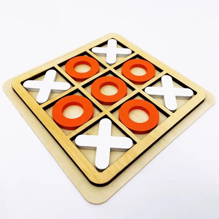 Jeu de société Tic Tac Toe en bois massif – Parfait pour le plaisir familial et le divertissement dans l'arrière-cour!