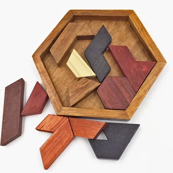 Puzzle Tangram Hexagonal Classique Casse Tete Rompecabezas De Madera Jeux De Réflexion Logique Pour Enfants Occasions Spéciales