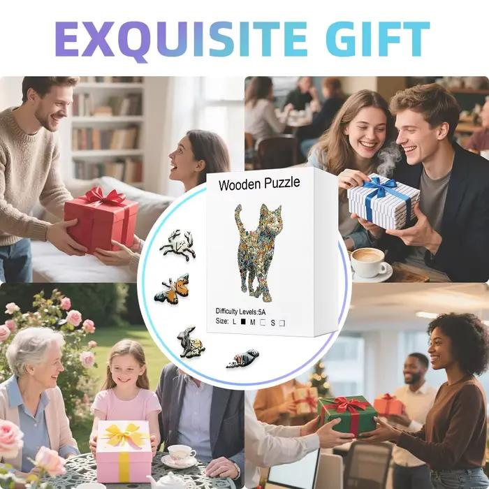 Puzzle chat en bois : cadeau exquis, pièces épaisses et robustes, couleurs vives, décoration de la maison et puzzle stimulant pour la famille