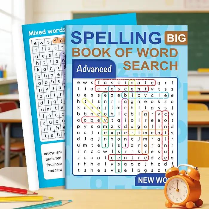 Cahier de exercices de recherche de mots avancés, jeux de recherche de mots cachés stimulants pour adolescents, livre d'apprentissage de l'anglais pour l'école à domicile