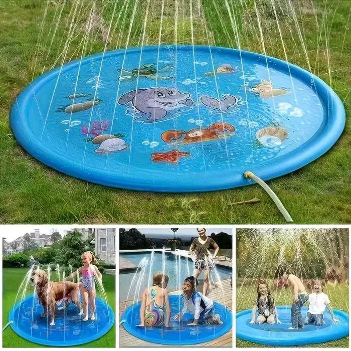 Bassin de bain extérieur robuste pour animaux de compagnie avec fonction de pulvérisation d'eau-refroidissement de jeu d'eau antidérapant pour chien, pulvérisation d'eau et refroidissement par glace
